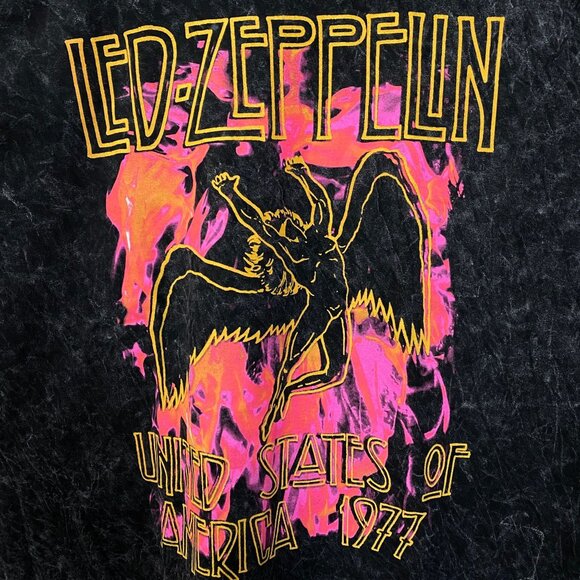 Led Zeppelin United States of America 1977 Icarus Rock Band Mineral Wash T-Shirt - Picture 2 of 4